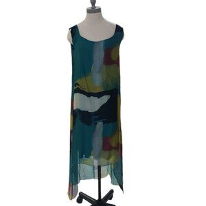 CT1775 Anna Melani Sleeveless Lined Abstract Pattern High Low Dress M